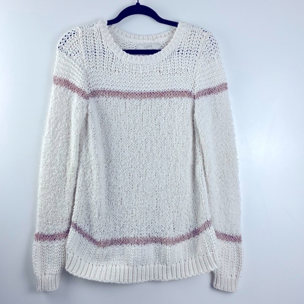 Loft Knit Colorful Cable Cream Sweater Size Medium